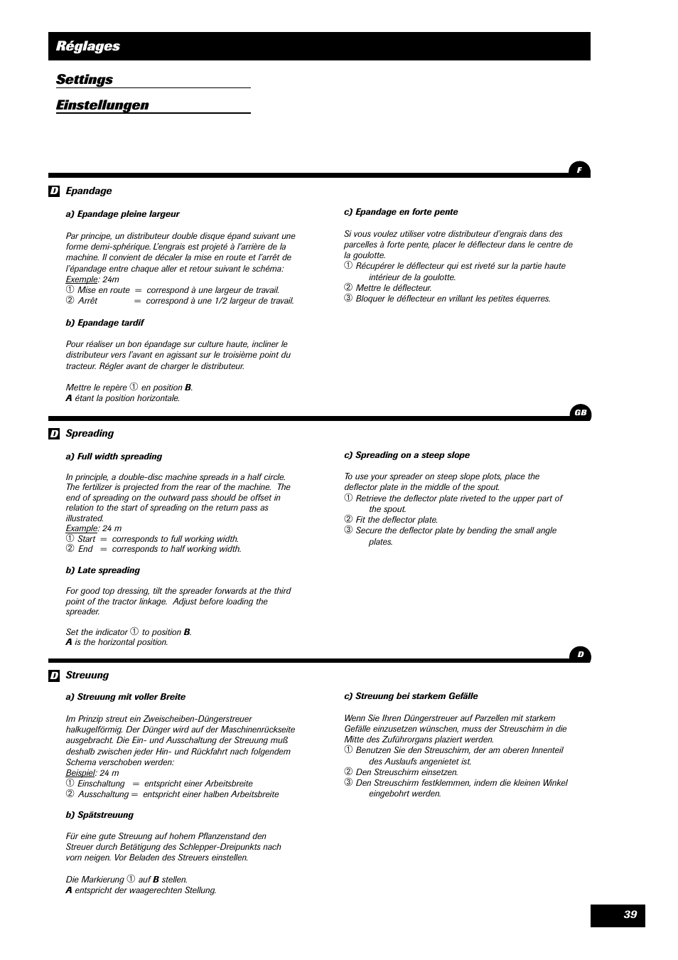 Réglages settings einstellungen | Sulky DPA - XL User Manual | Page 41 / 90