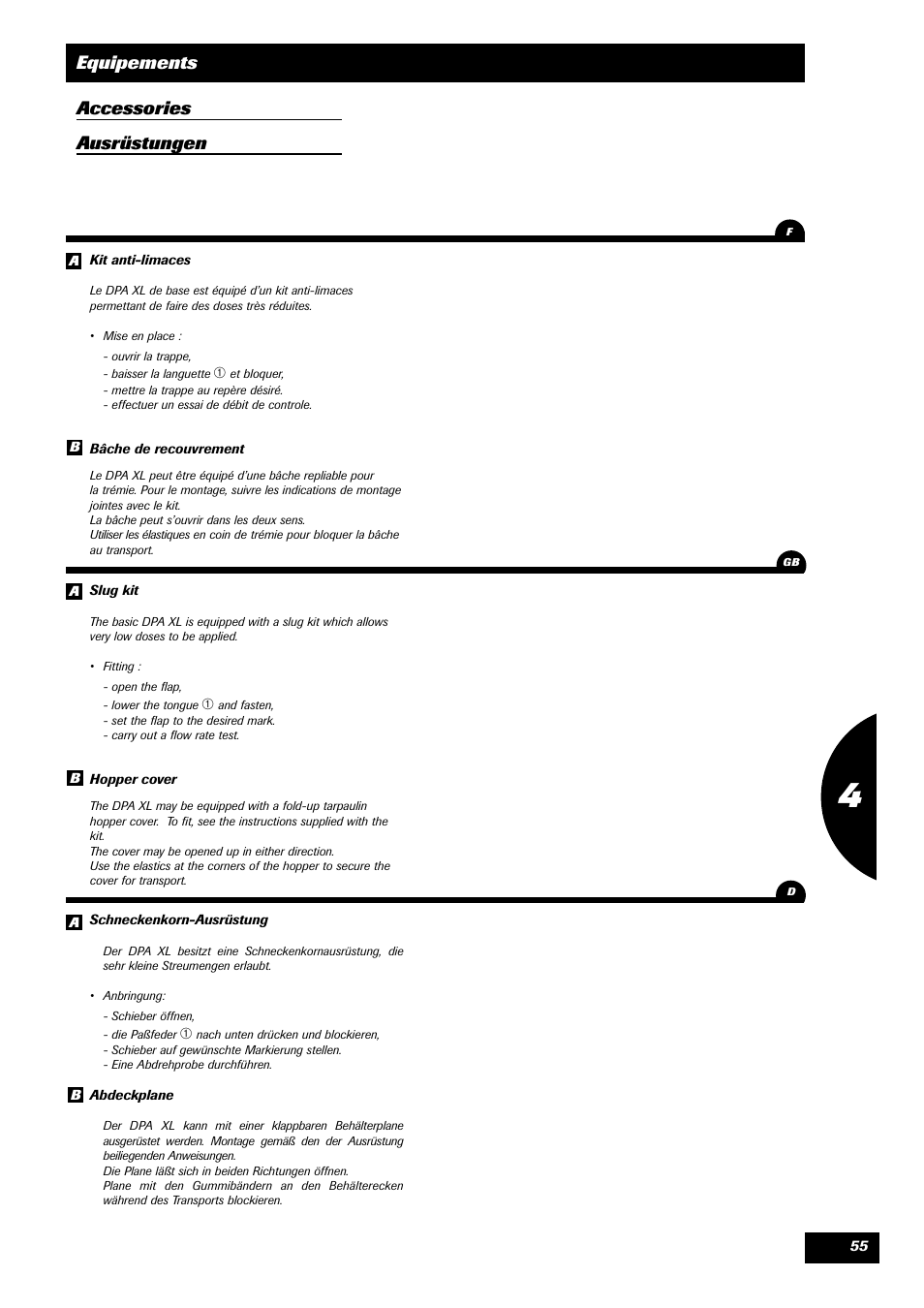 Equipements accessories ausrüstungen | Sulky DPA - XL User Manual | Page 57 / 90