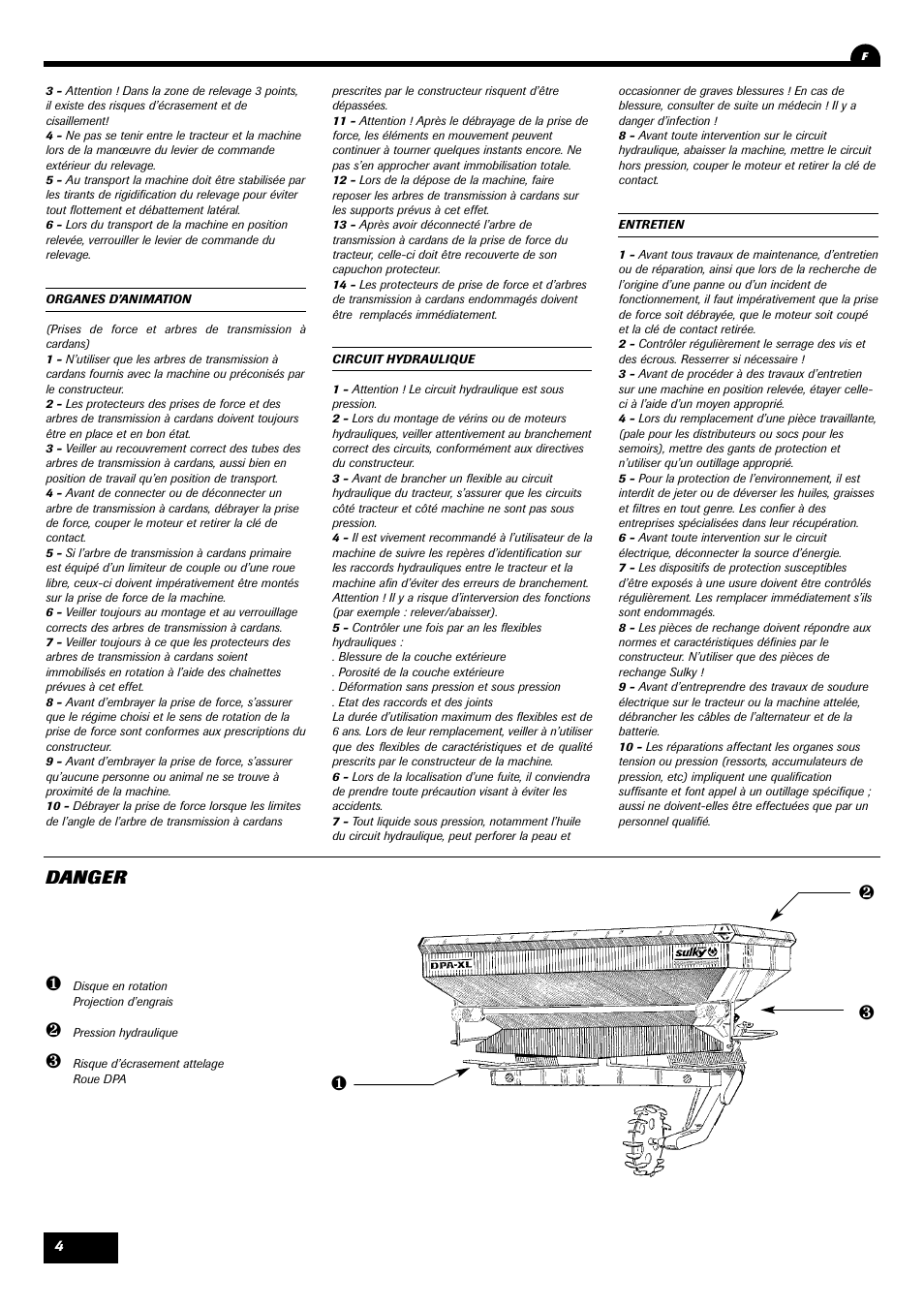 Danger | Sulky DPA - XL User Manual | Page 6 / 90