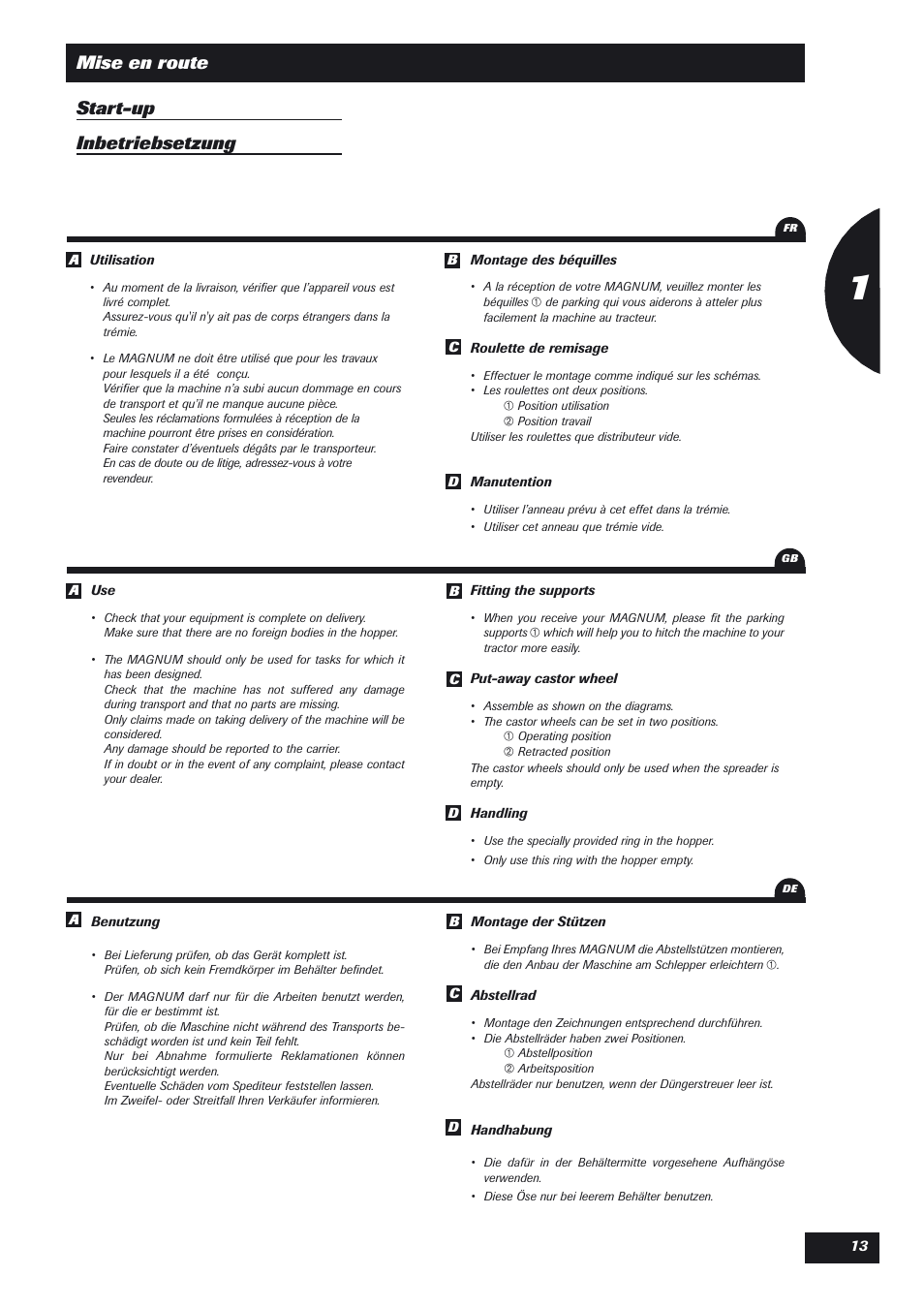 Start-up inbetriebsetzung, Mise en route | Sulky DPX User Manual | Page 14 / 76