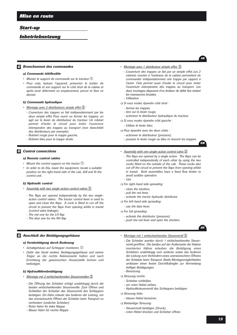 Mise en route start-up inbetriebsetzung | Sulky DPX User Manual | Page 20 / 76