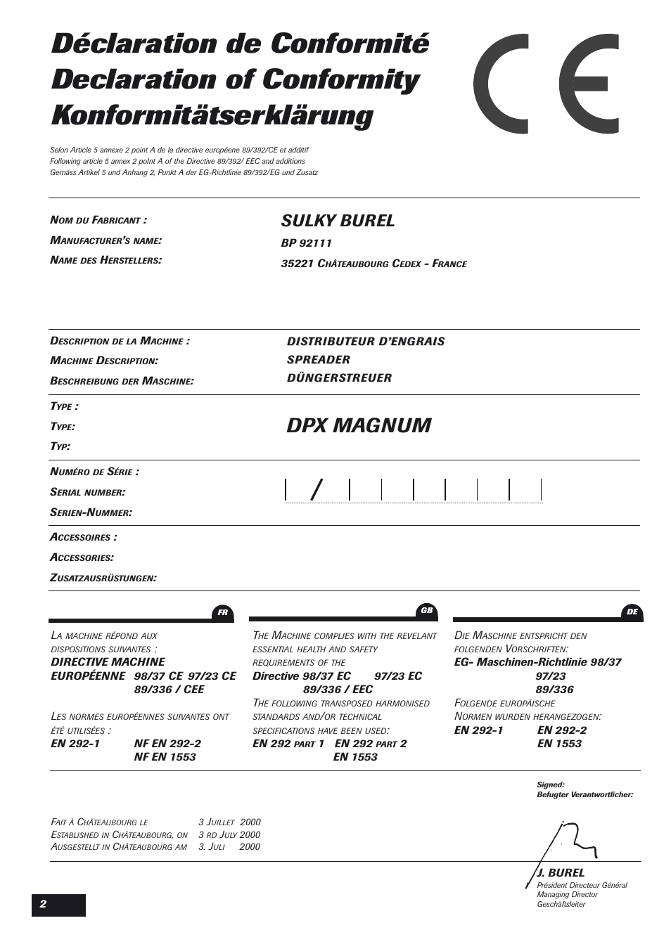 Dpx magnum, Sulky burel | Sulky DPX User Manual | Page 3 / 76