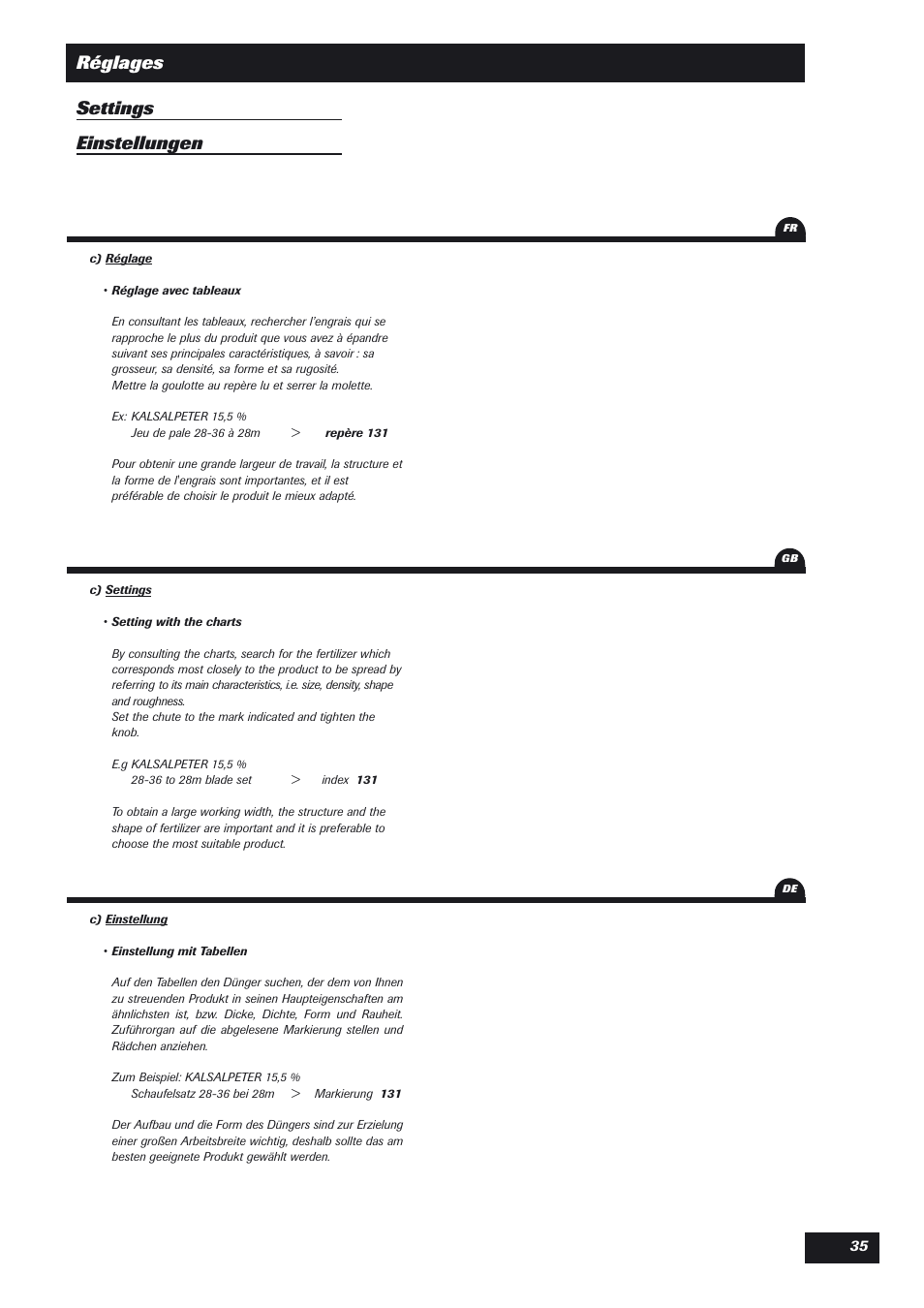 Réglages settings einstellungen | Sulky DPX User Manual | Page 36 / 76