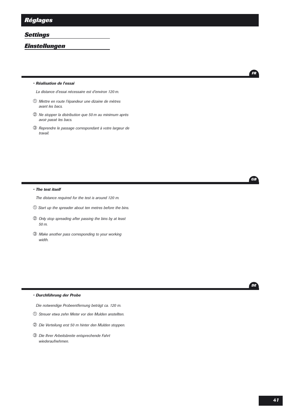 Réglages settings einstellungen | Sulky DPX User Manual | Page 42 / 76