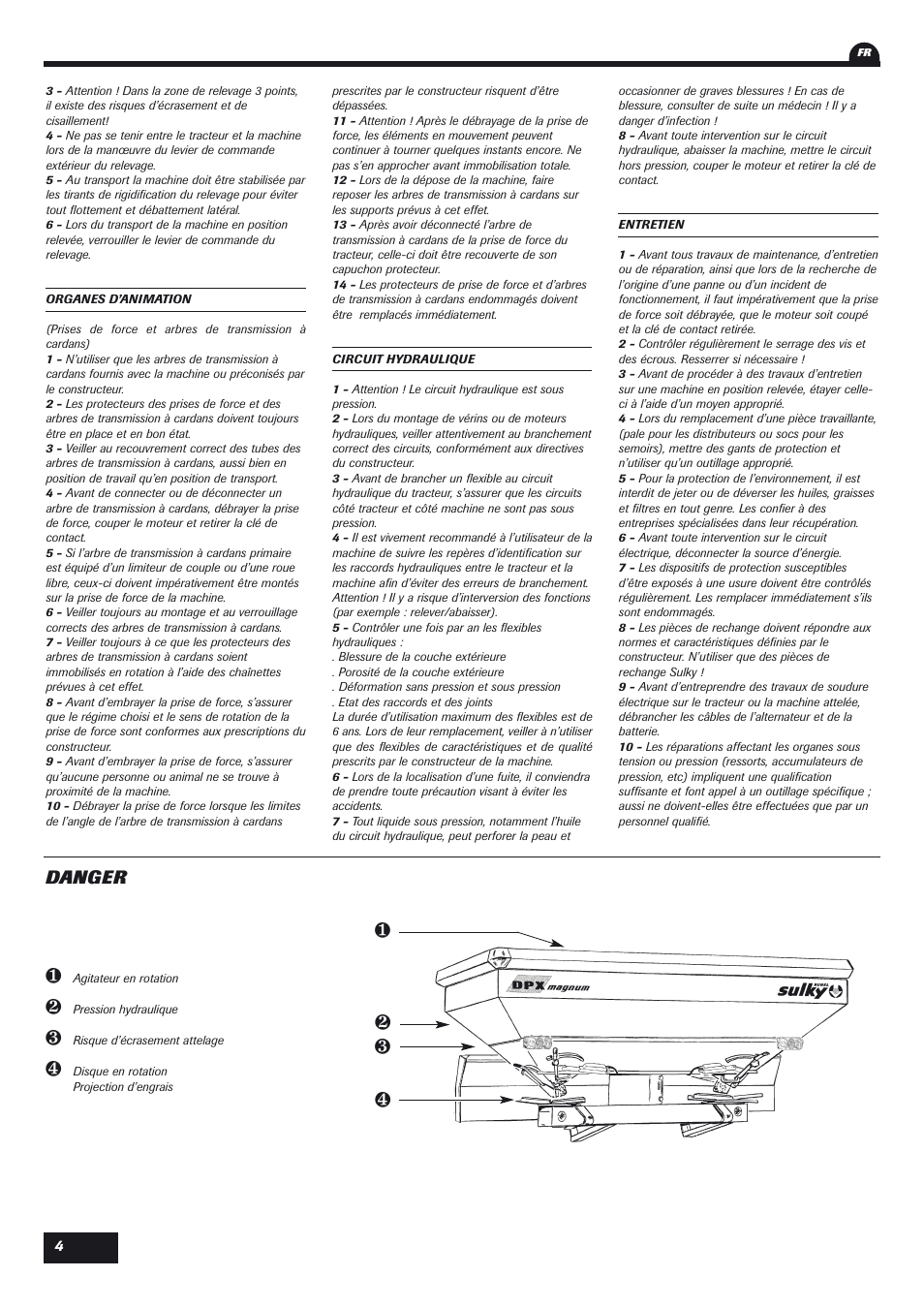 Danger | Sulky DPX User Manual | Page 5 / 76