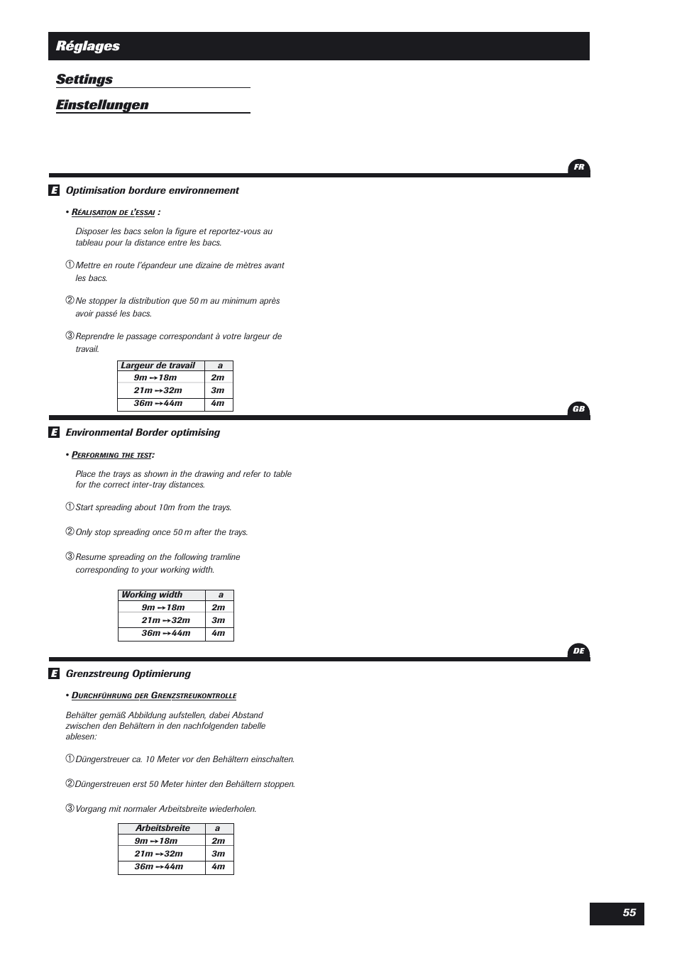 Réglages settings einstellungen | Sulky DPX User Manual | Page 56 / 76