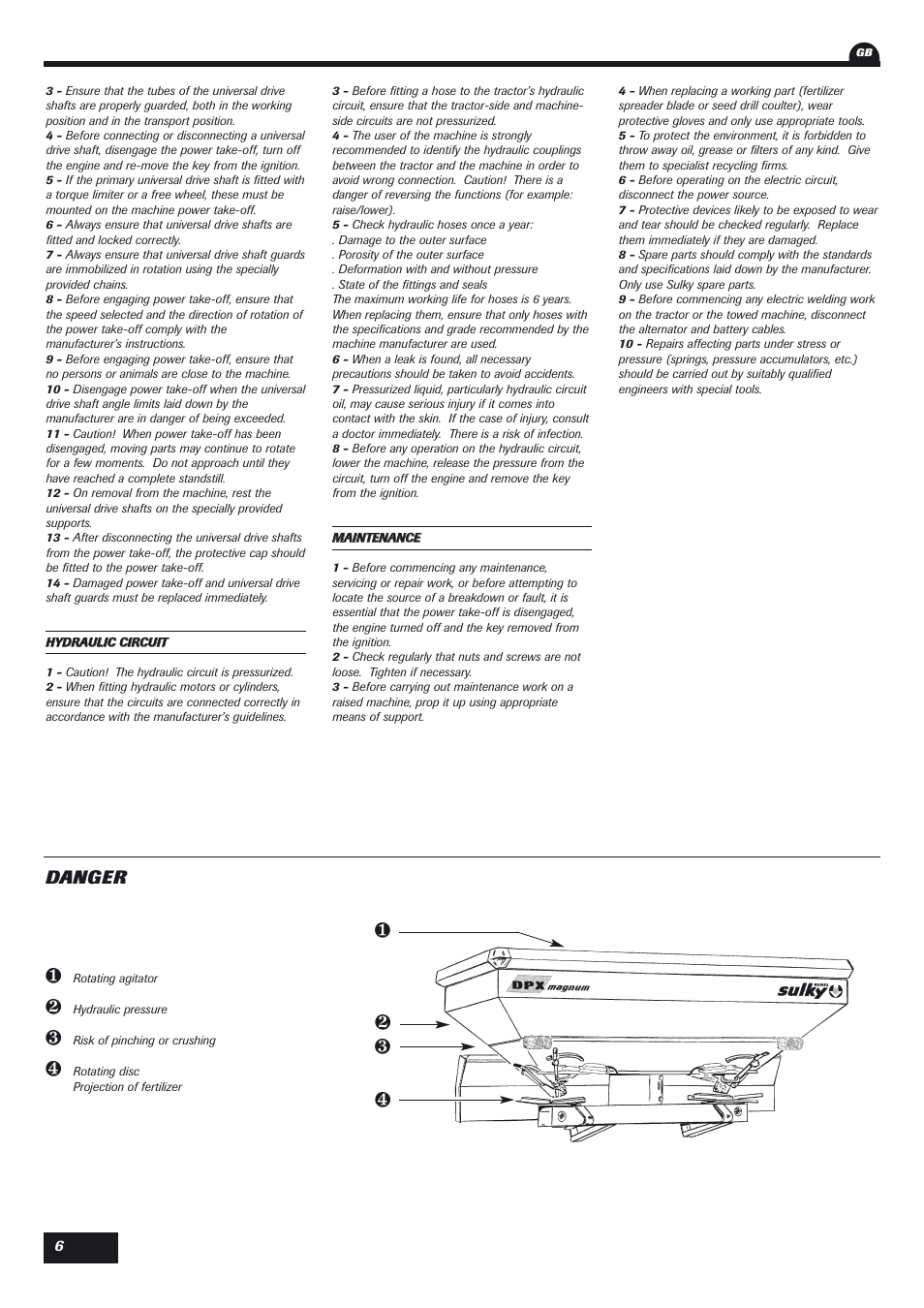 Danger | Sulky DPX User Manual | Page 7 / 76