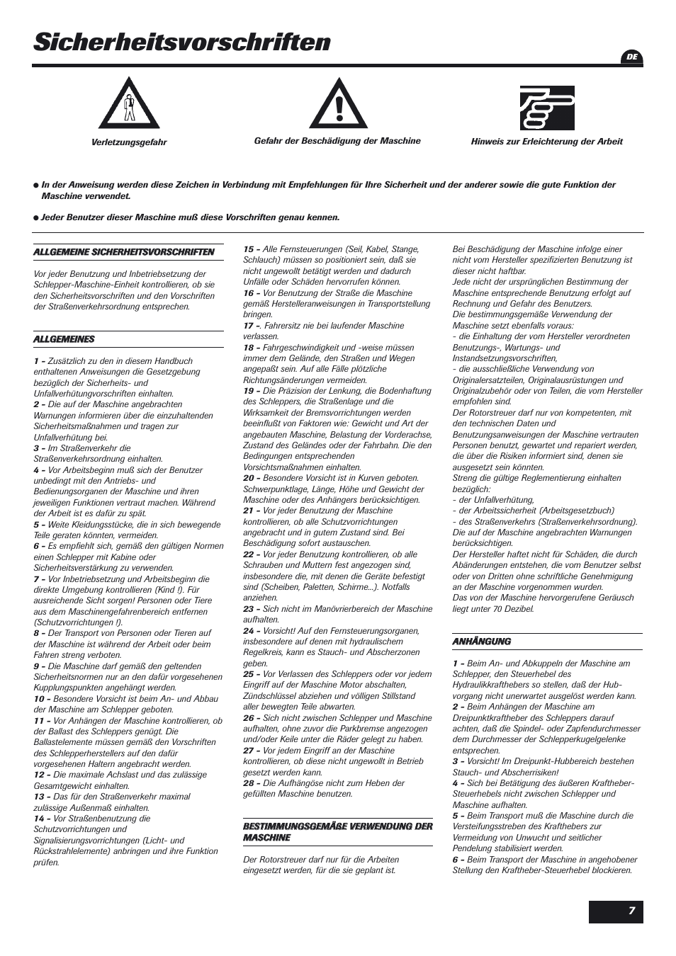 Sicherheitsvorschriften | Sulky DPX User Manual | Page 8 / 76