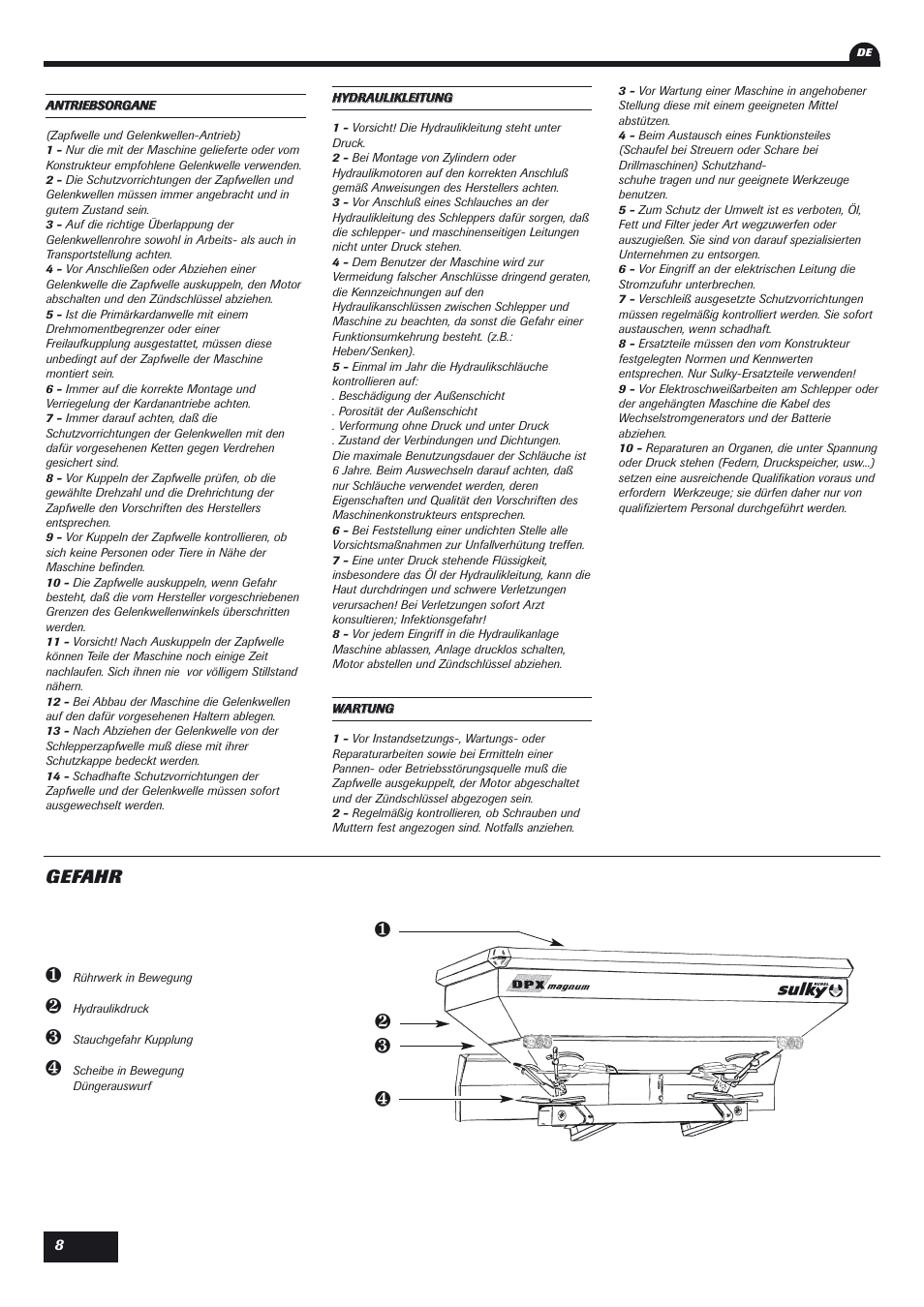 Gefahr | Sulky DPX User Manual | Page 9 / 76