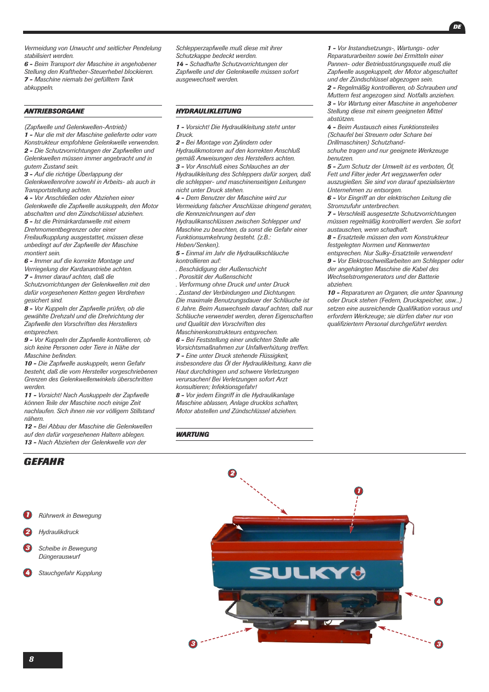 Gefahr | Sulky DPX 18 User Manual | Page 10 / 91