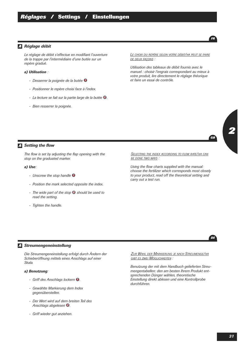 Réglages / settings / einstellungen | Sulky DPX 18 User Manual | Page 33 / 91