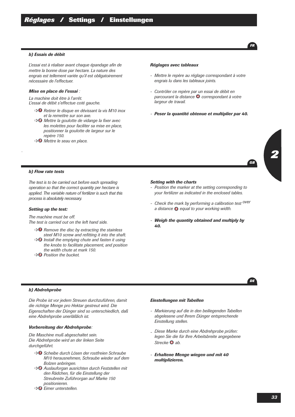 Réglages / settings / einstellungen | Sulky DPX 18 User Manual | Page 35 / 91