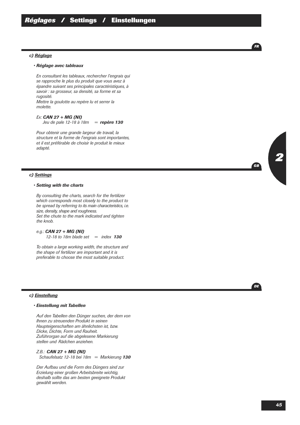Réglages / settings / einstellungen | Sulky DPX 18 User Manual | Page 47 / 91