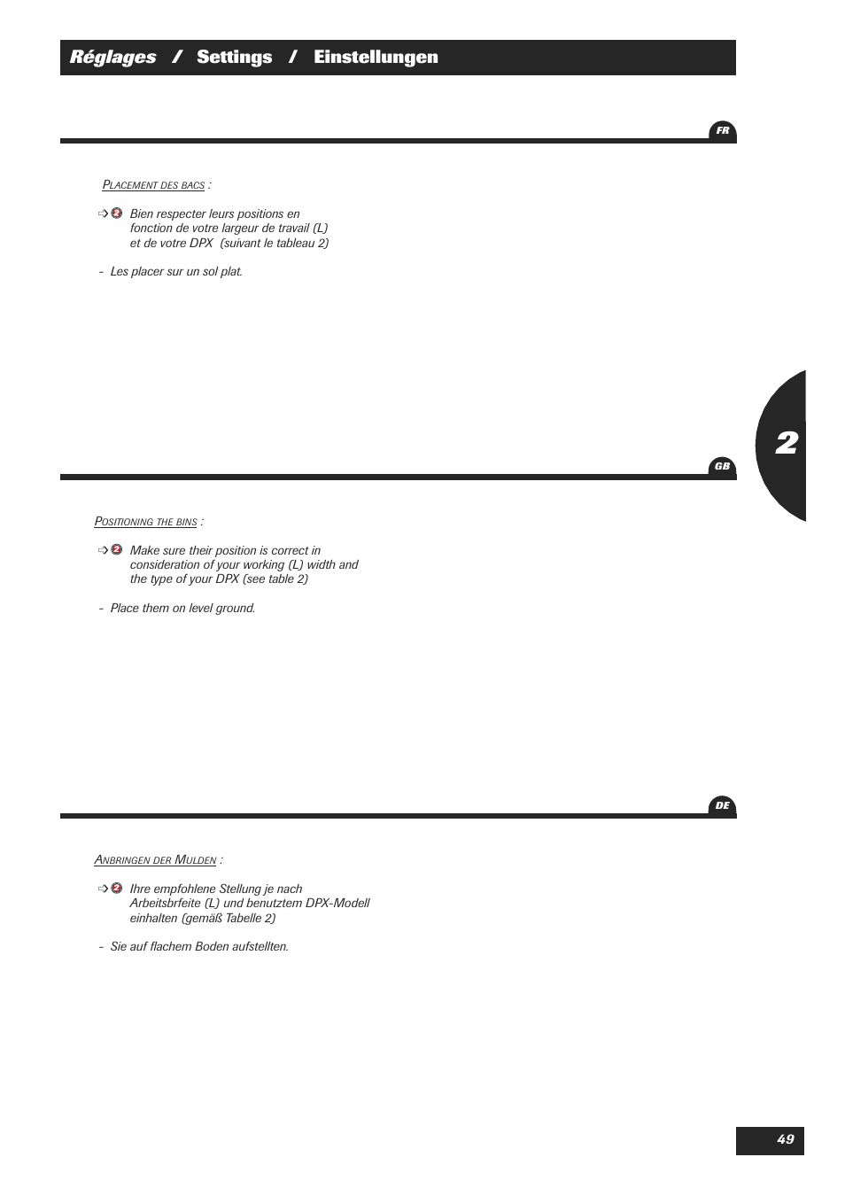 Réglages / settings / einstellungen | Sulky DPX 18 User Manual | Page 51 / 91