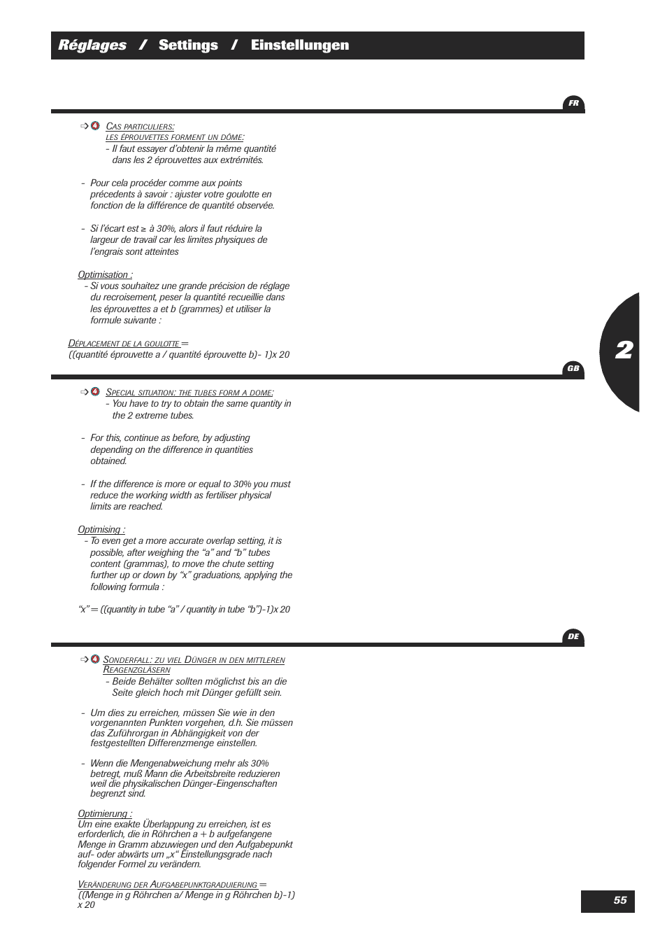 Réglages / settings / einstellungen | Sulky DPX 18 User Manual | Page 57 / 91