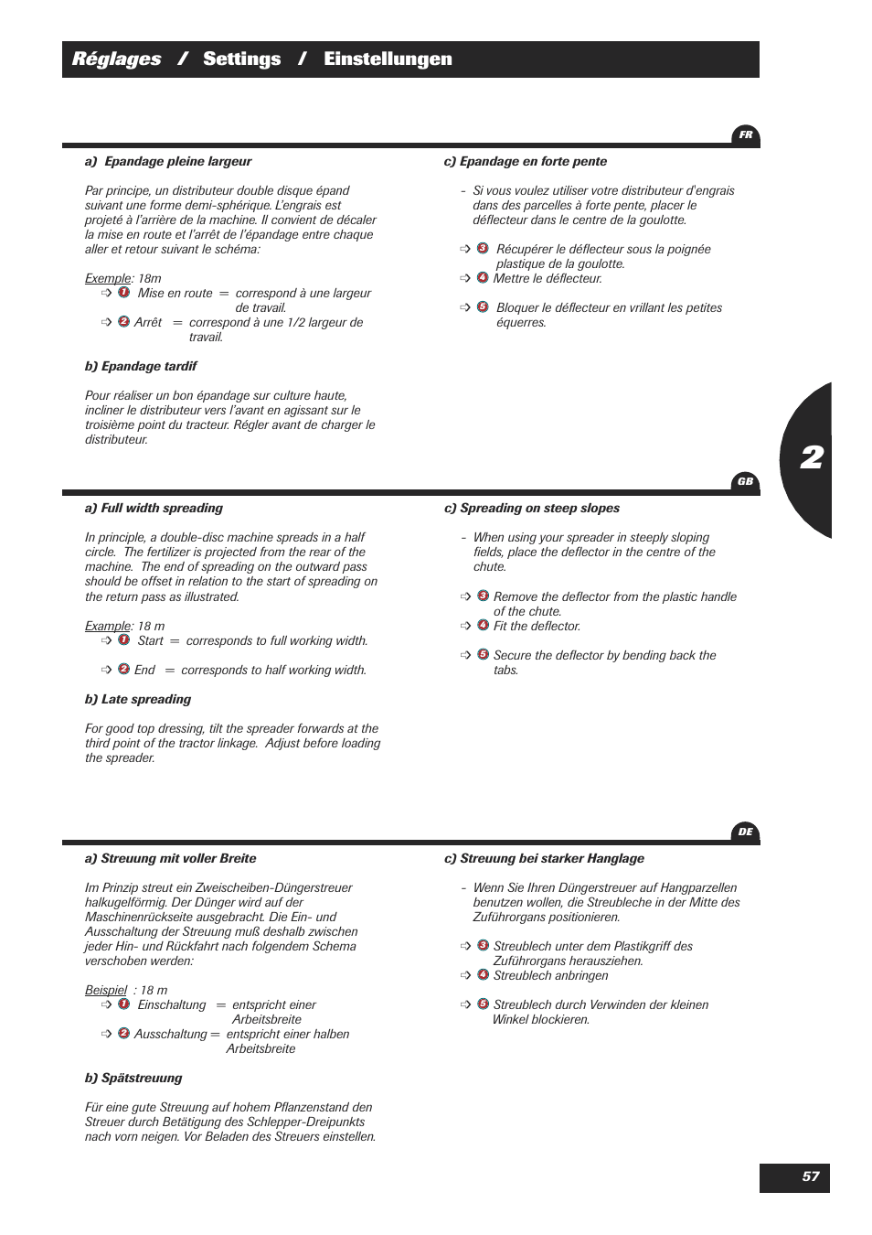 Réglages / settings / einstellungen | Sulky DPX 18 User Manual | Page 59 / 91