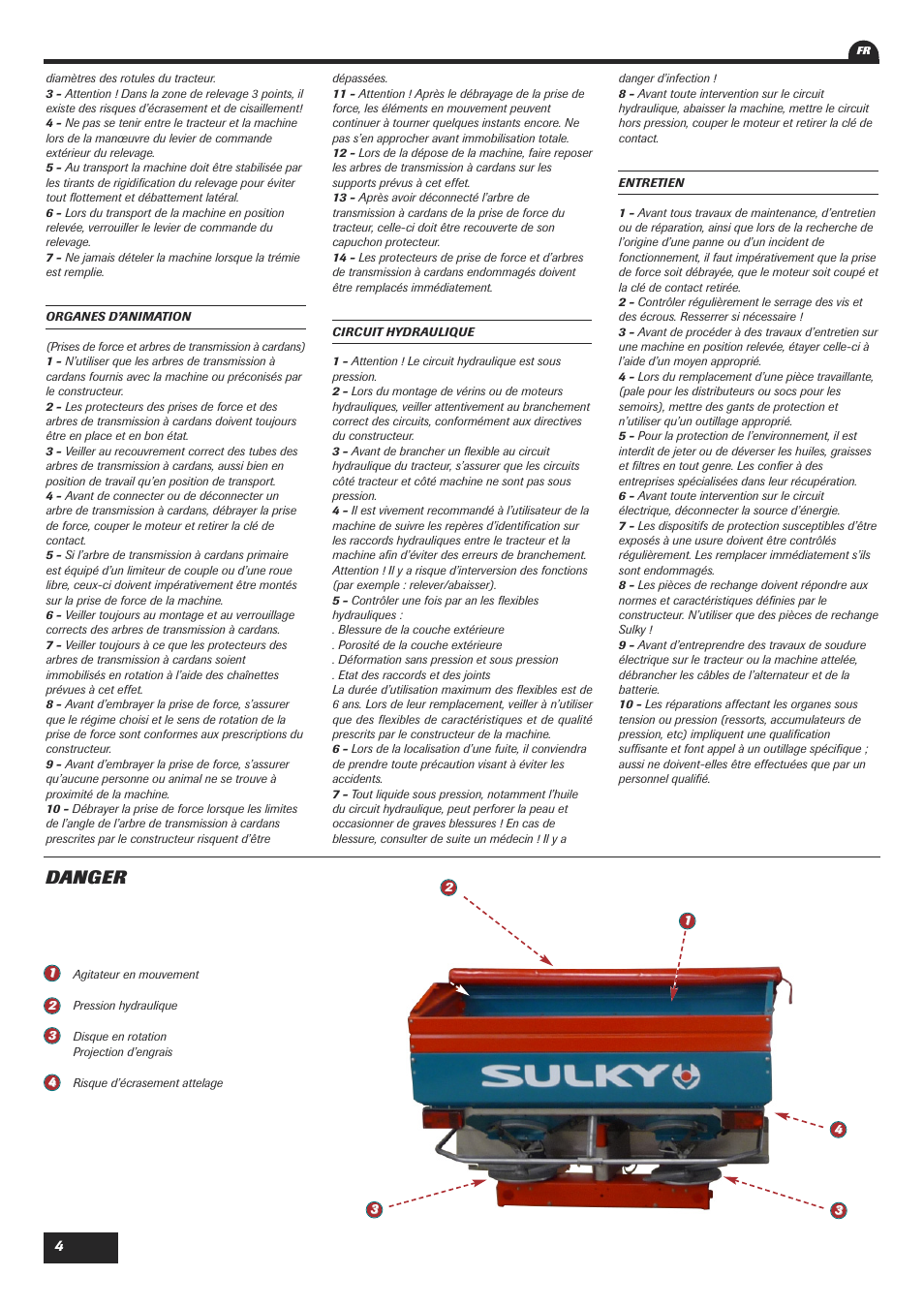 Danger | Sulky DPX 18 User Manual | Page 6 / 91