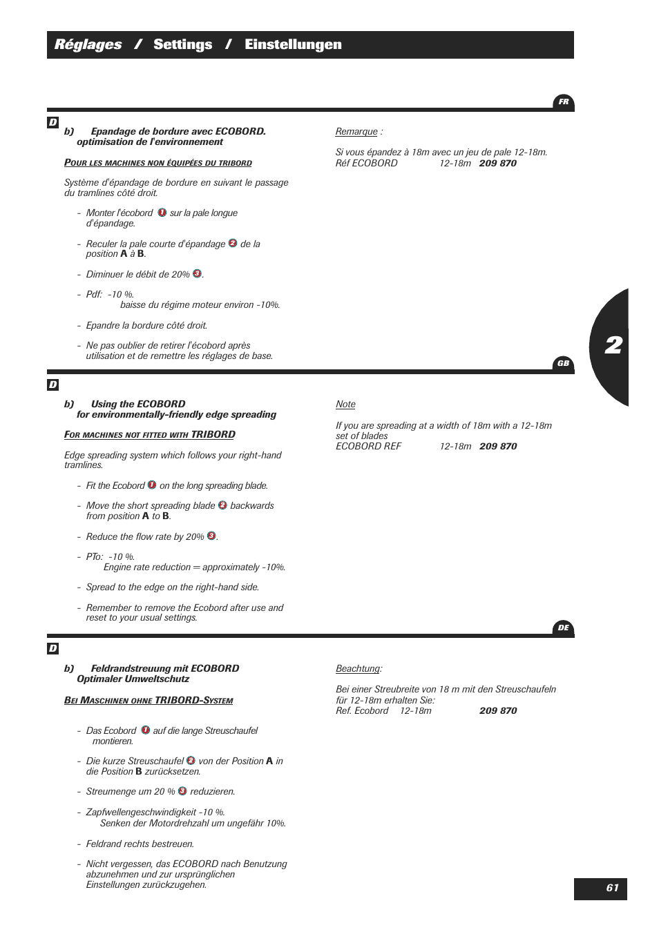 Réglages / settings / einstellungen | Sulky DPX 18 User Manual | Page 63 / 91