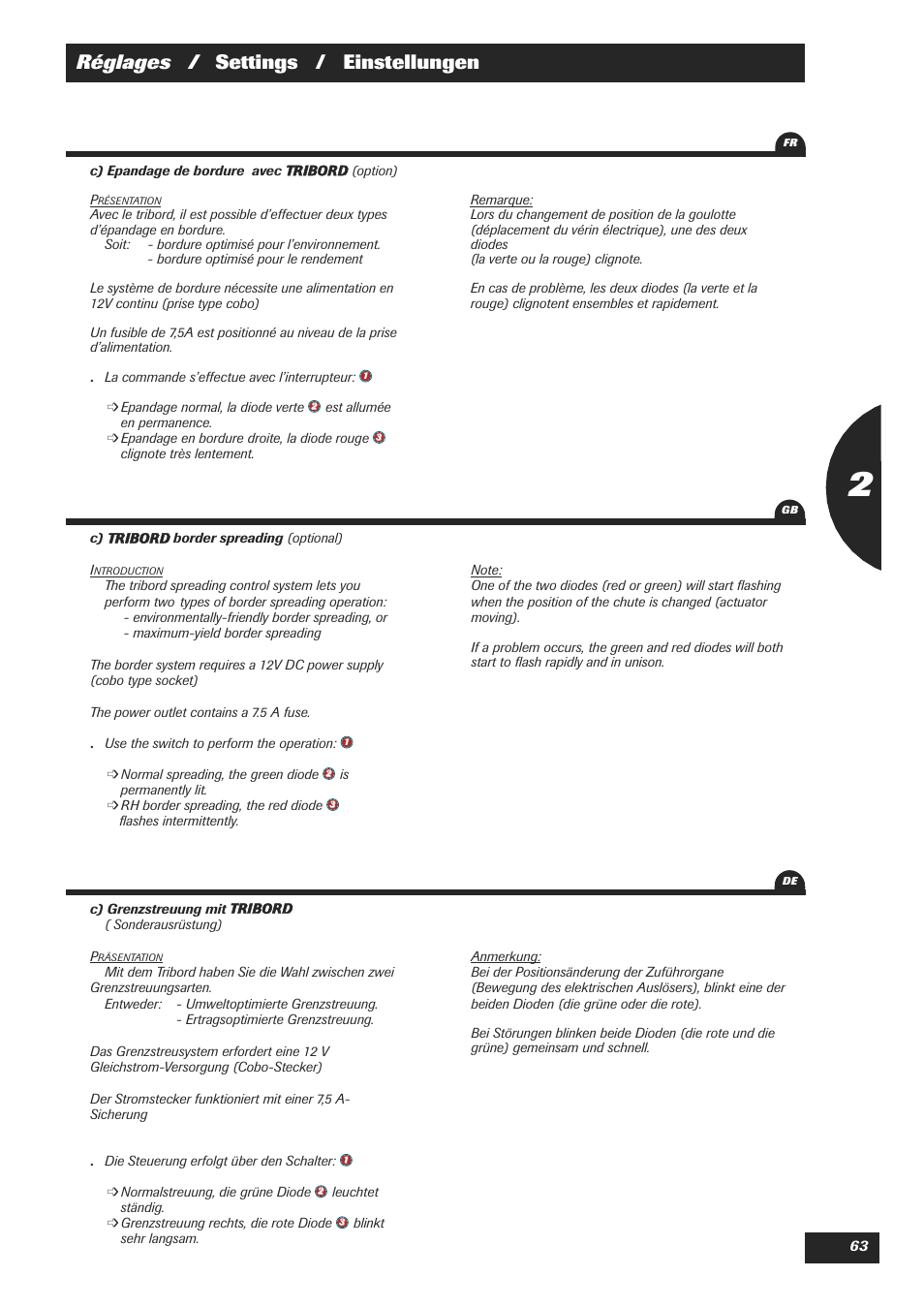 Réglages / settings / einstellungen | Sulky DPX 18 User Manual | Page 65 / 91