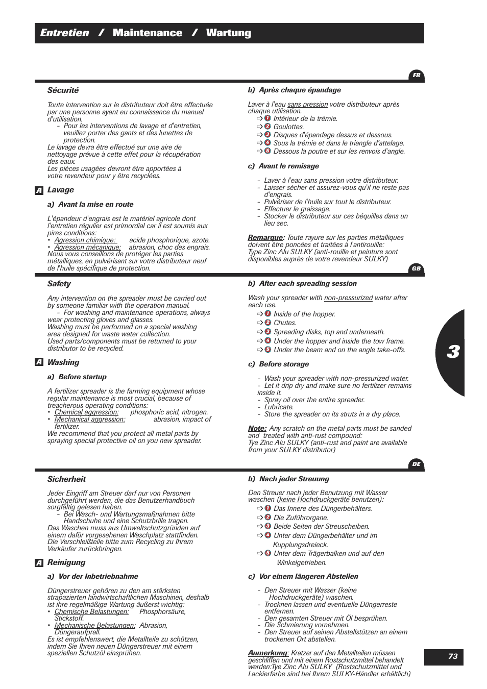 Entretien / maintenance / wartung | Sulky DPX 18 User Manual | Page 75 / 91