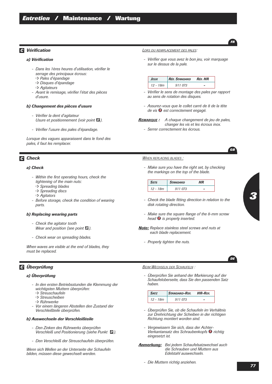 Entretien / maintenance / wartung | Sulky DPX 18 User Manual | Page 79 / 91