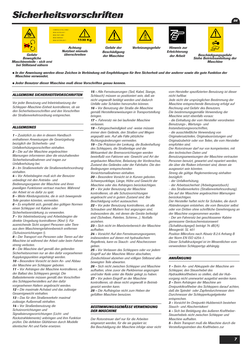 Sicherheitsvorschriften | Sulky DPX 18 User Manual | Page 9 / 91