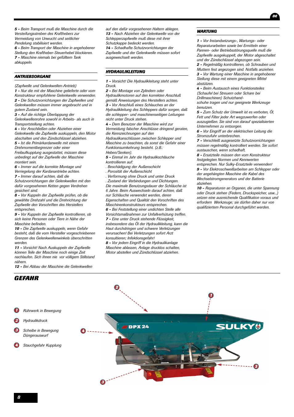 Gefahr | Sulky DPX 24 User Manual | Page 10 / 91