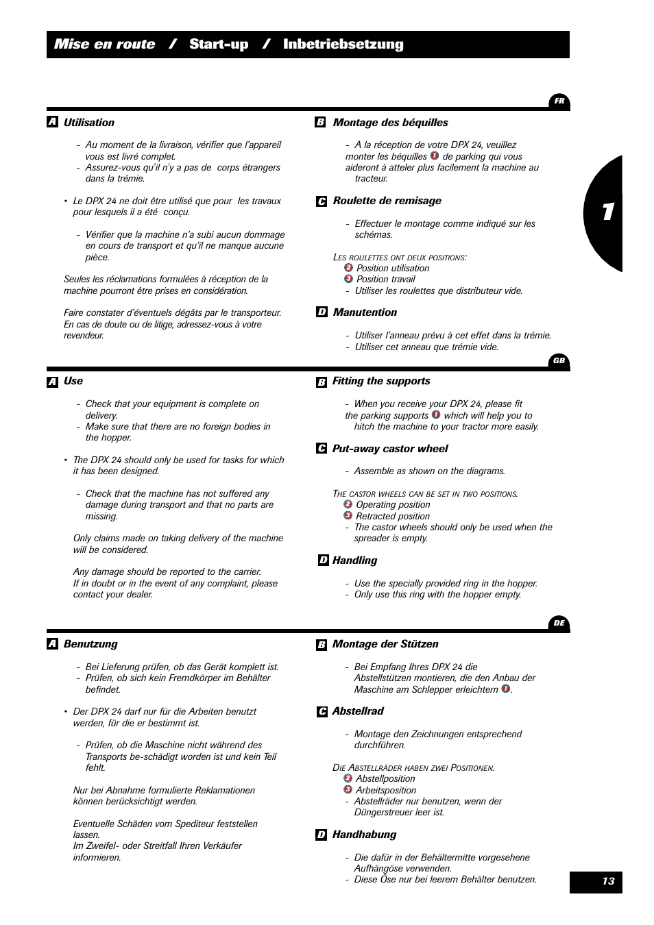 Mise en route / start-up / inbetriebsetzung | Sulky DPX 24 User Manual | Page 15 / 91