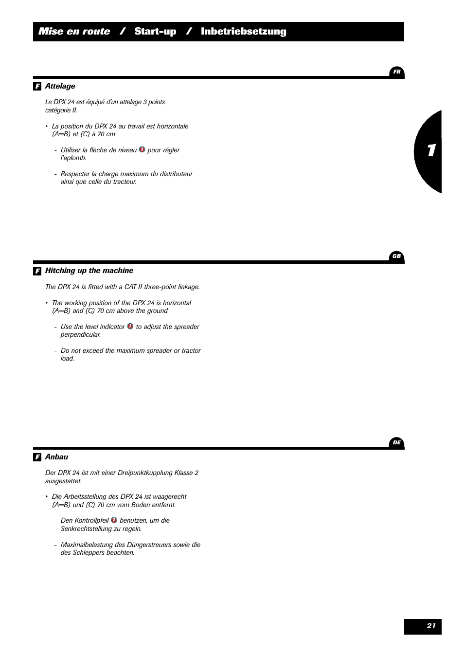Mise en route / start-up / inbetriebsetzung | Sulky DPX 24 User Manual | Page 23 / 91