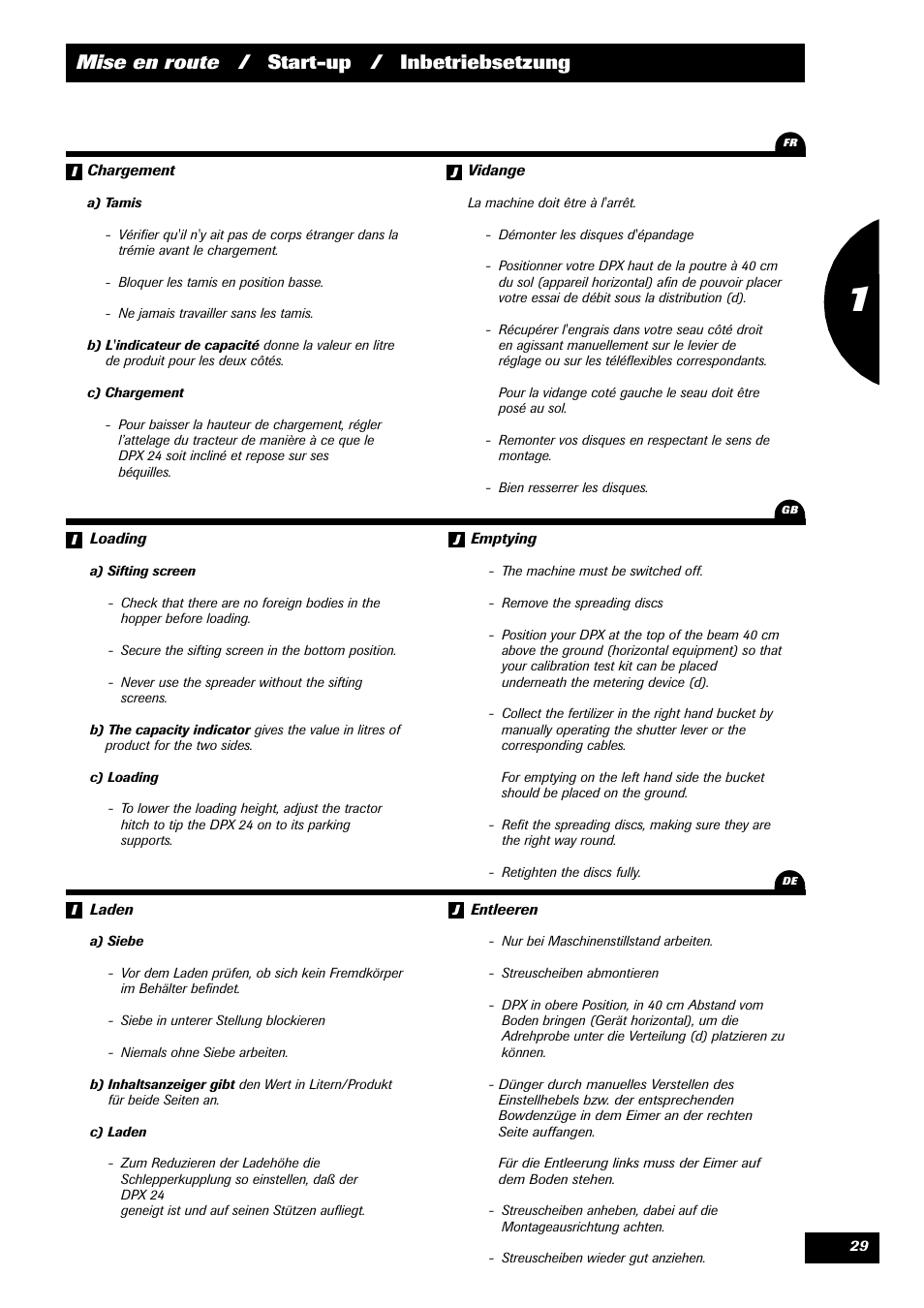 Mise en route / start-up / inbetriebsetzung | Sulky DPX 24 User Manual | Page 31 / 91