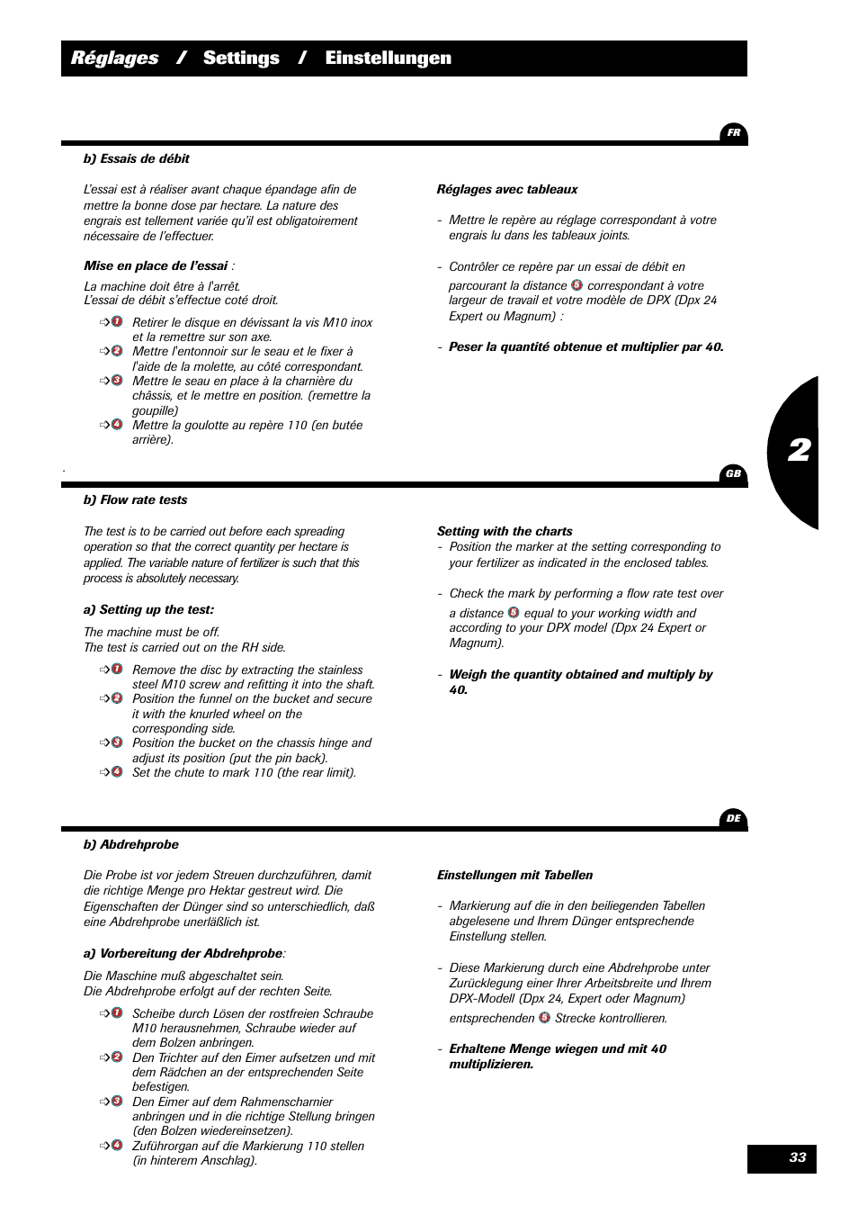 Réglages / settings / einstellungen | Sulky DPX 24 User Manual | Page 35 / 91