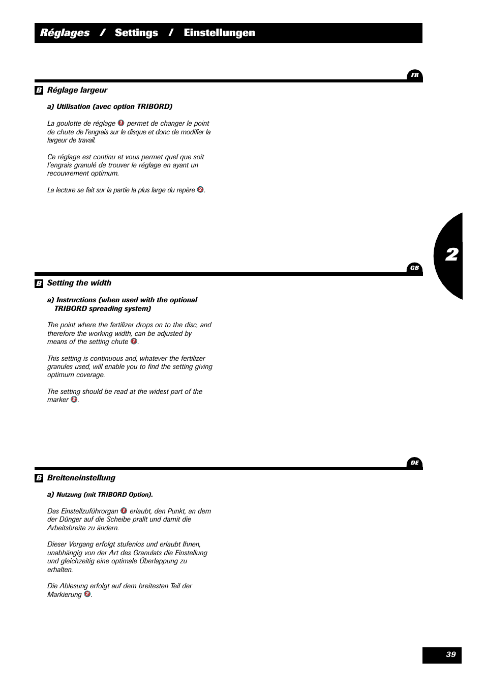 Réglages / settings / einstellungen | Sulky DPX 24 User Manual | Page 41 / 91