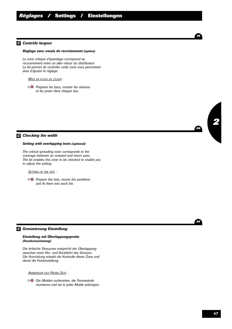 Réglages / settings / einstellungen | Sulky DPX 24 User Manual | Page 49 / 91