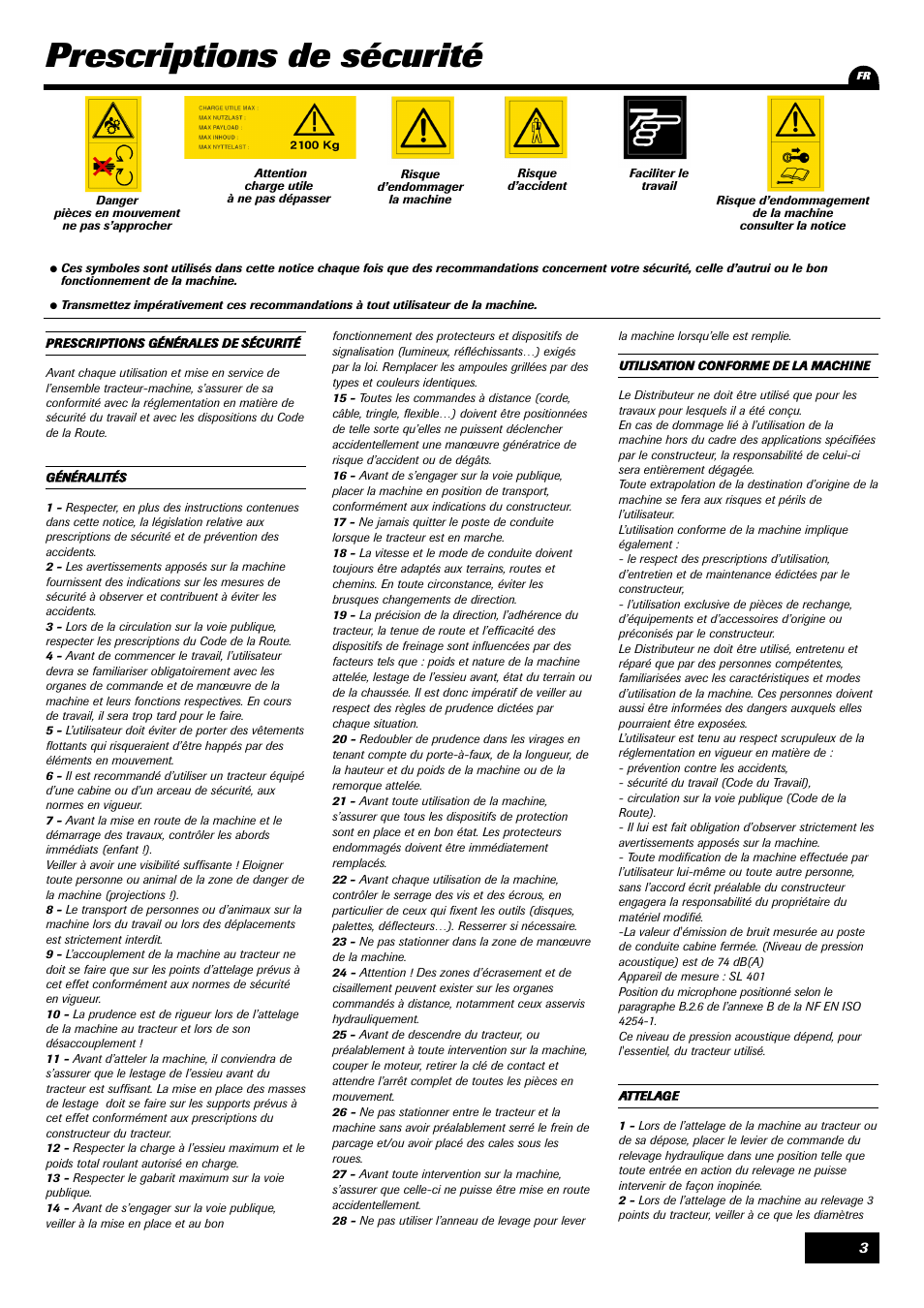 Prescriptions de sécurité | Sulky DPX 24 User Manual | Page 5 / 91