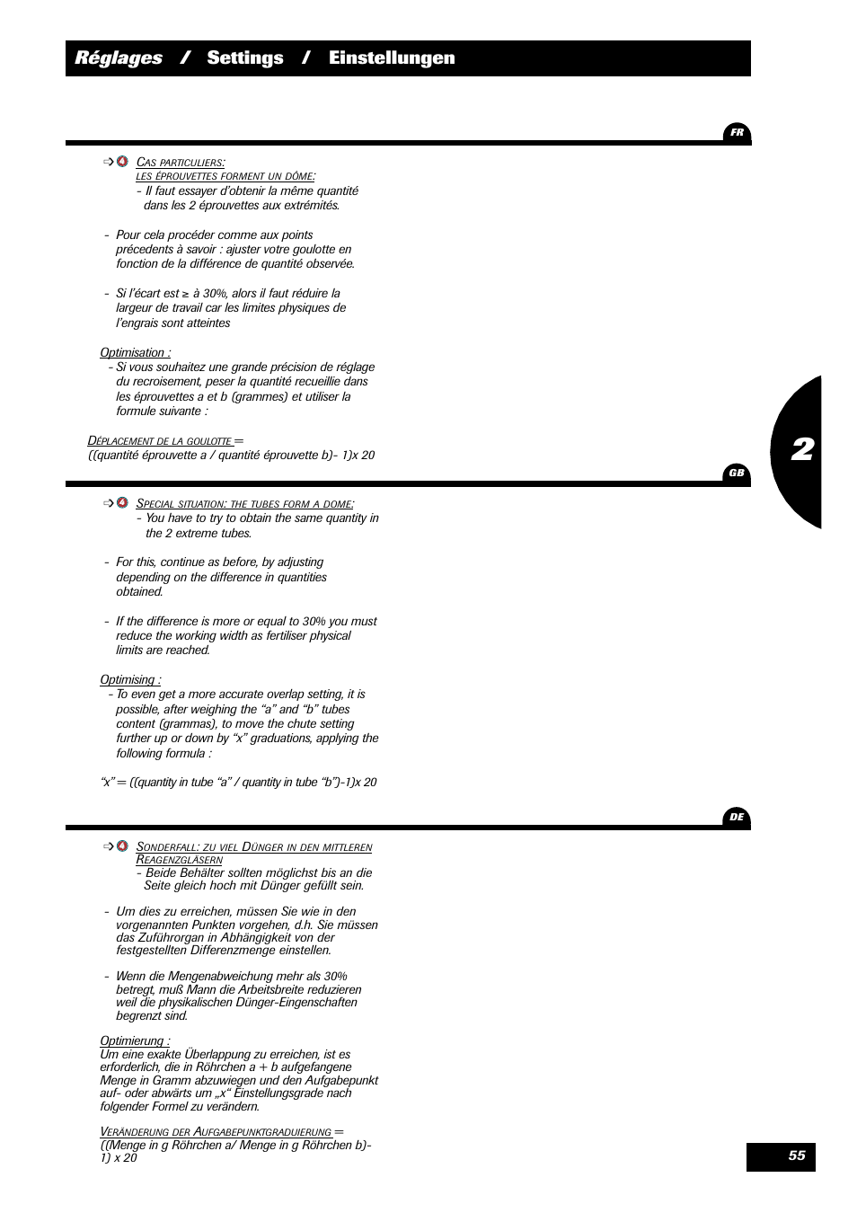 Réglages / settings / einstellungen | Sulky DPX 24 User Manual | Page 57 / 91