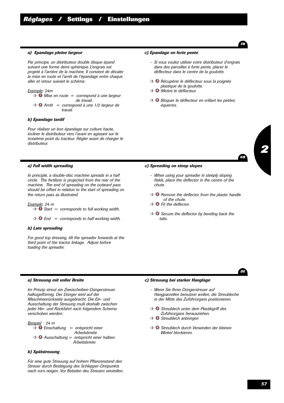 Réglages / settings / einstellungen | Sulky DPX 24 User Manual | Page 59 / 91