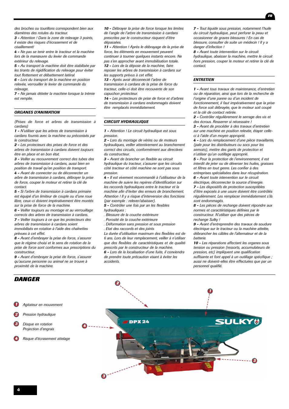 Danger | Sulky DPX 24 User Manual | Page 6 / 91
