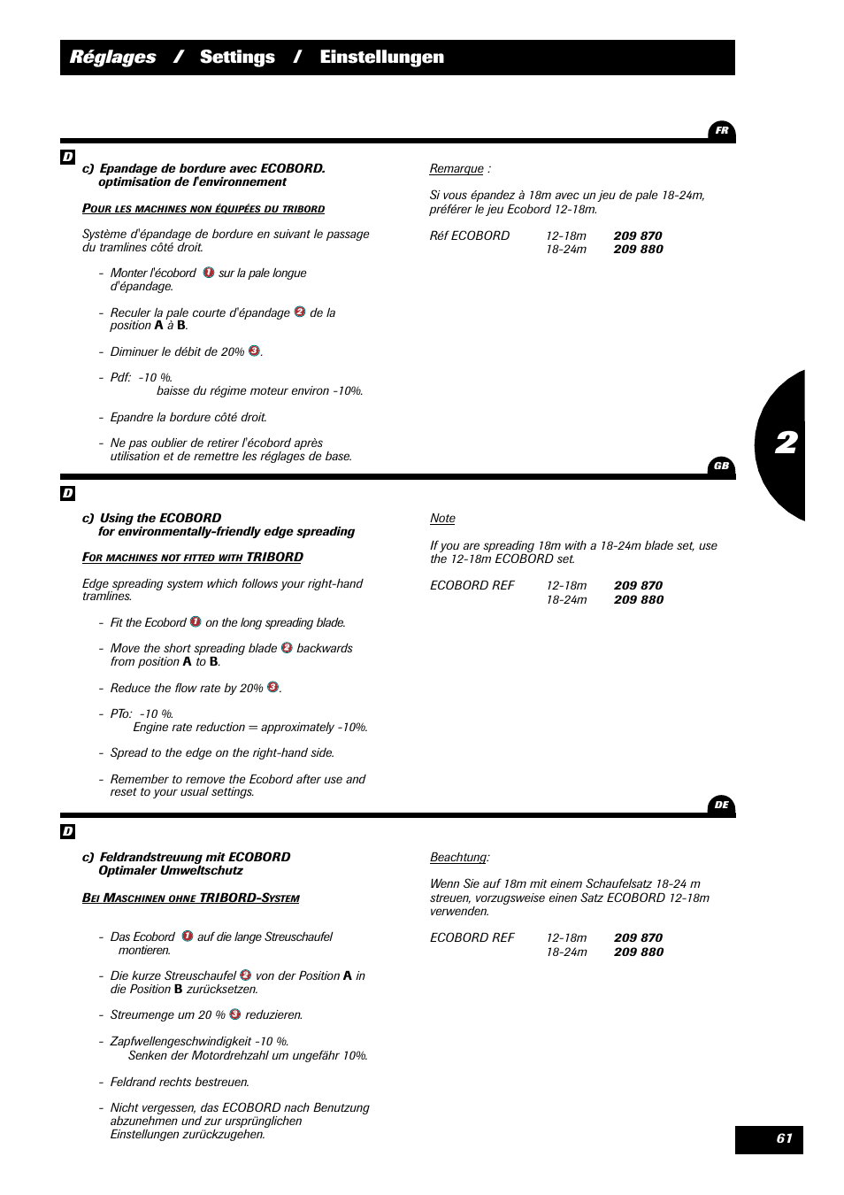 Réglages / settings / einstellungen | Sulky DPX 24 User Manual | Page 63 / 91