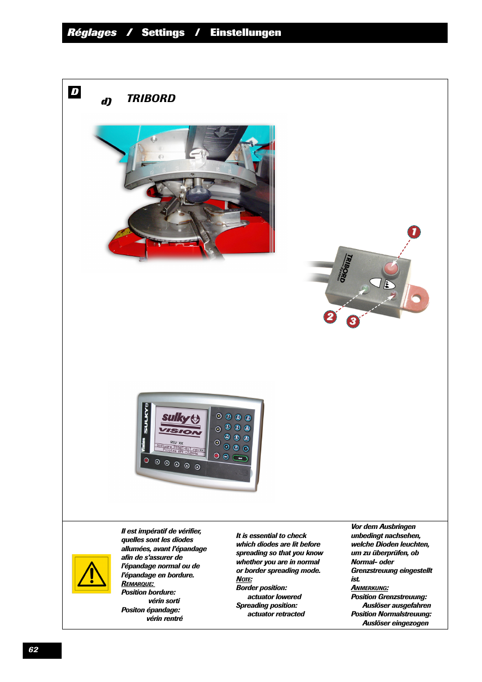 Tribord, Réglages / settings / einstellungen | Sulky DPX 24 User Manual | Page 64 / 91