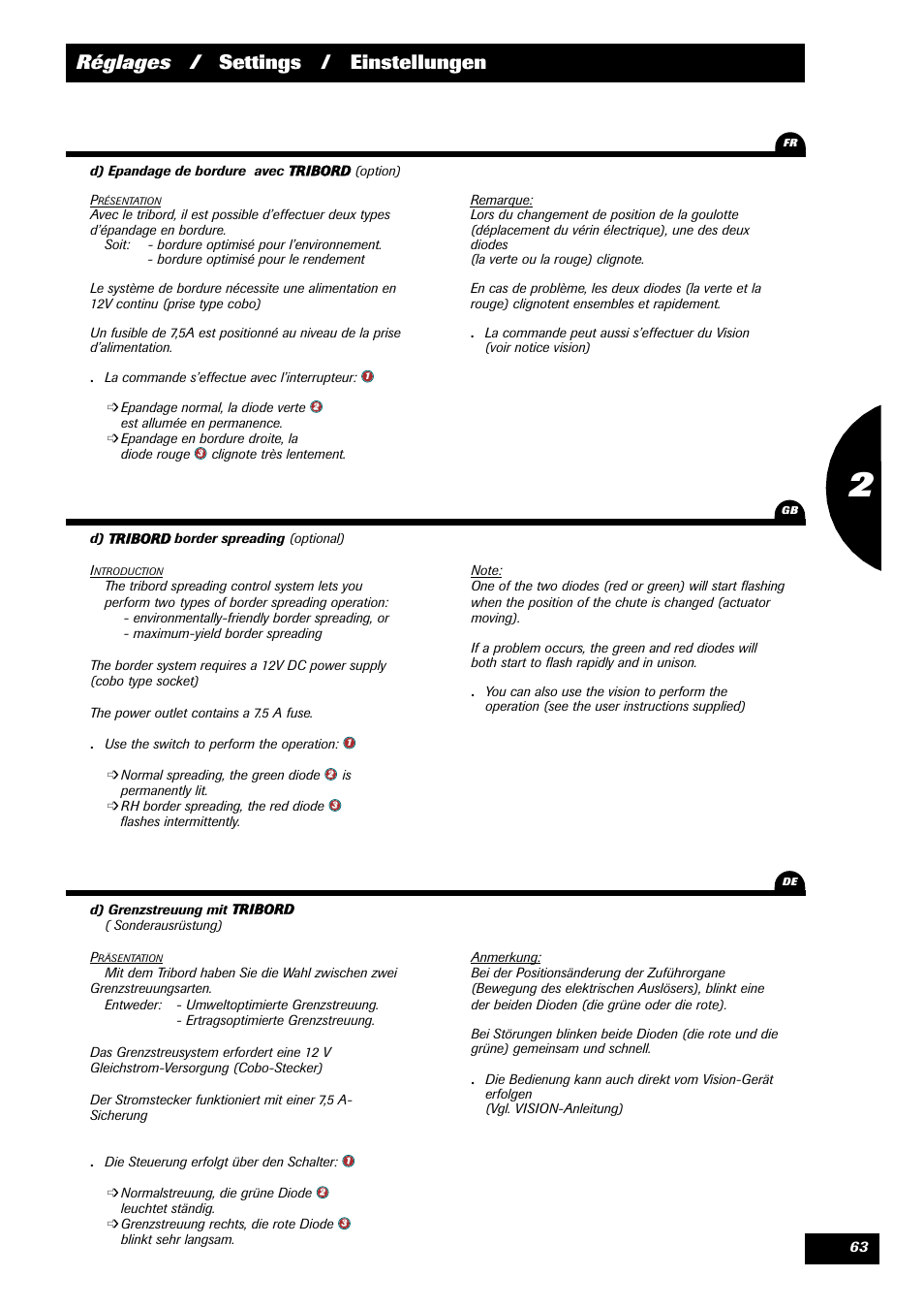 Réglages / settings / einstellungen | Sulky DPX 24 User Manual | Page 65 / 91