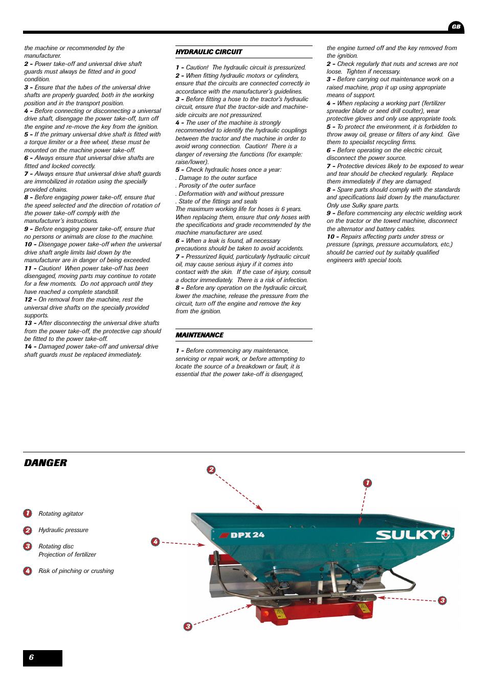 Danger | Sulky DPX 24 User Manual | Page 8 / 91
