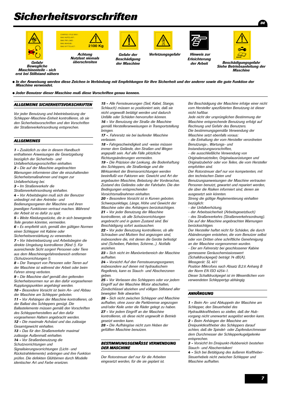 Sicherheitsvorschriften | Sulky DPX 24 User Manual | Page 9 / 91