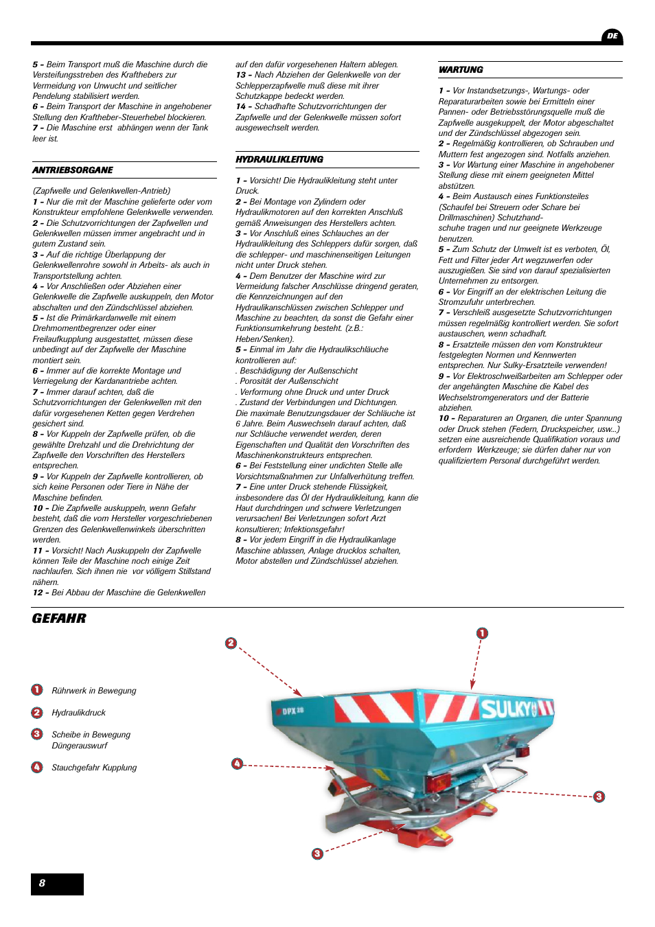 Gefahr | Sulky DPX 28 User Manual | Page 10 / 91
