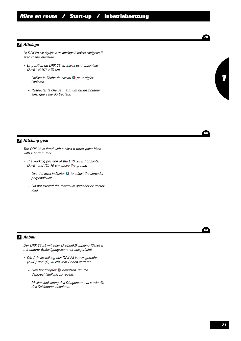 Mise en route / start-up / inbetriebsetzung | Sulky DPX 28 User Manual | Page 23 / 91