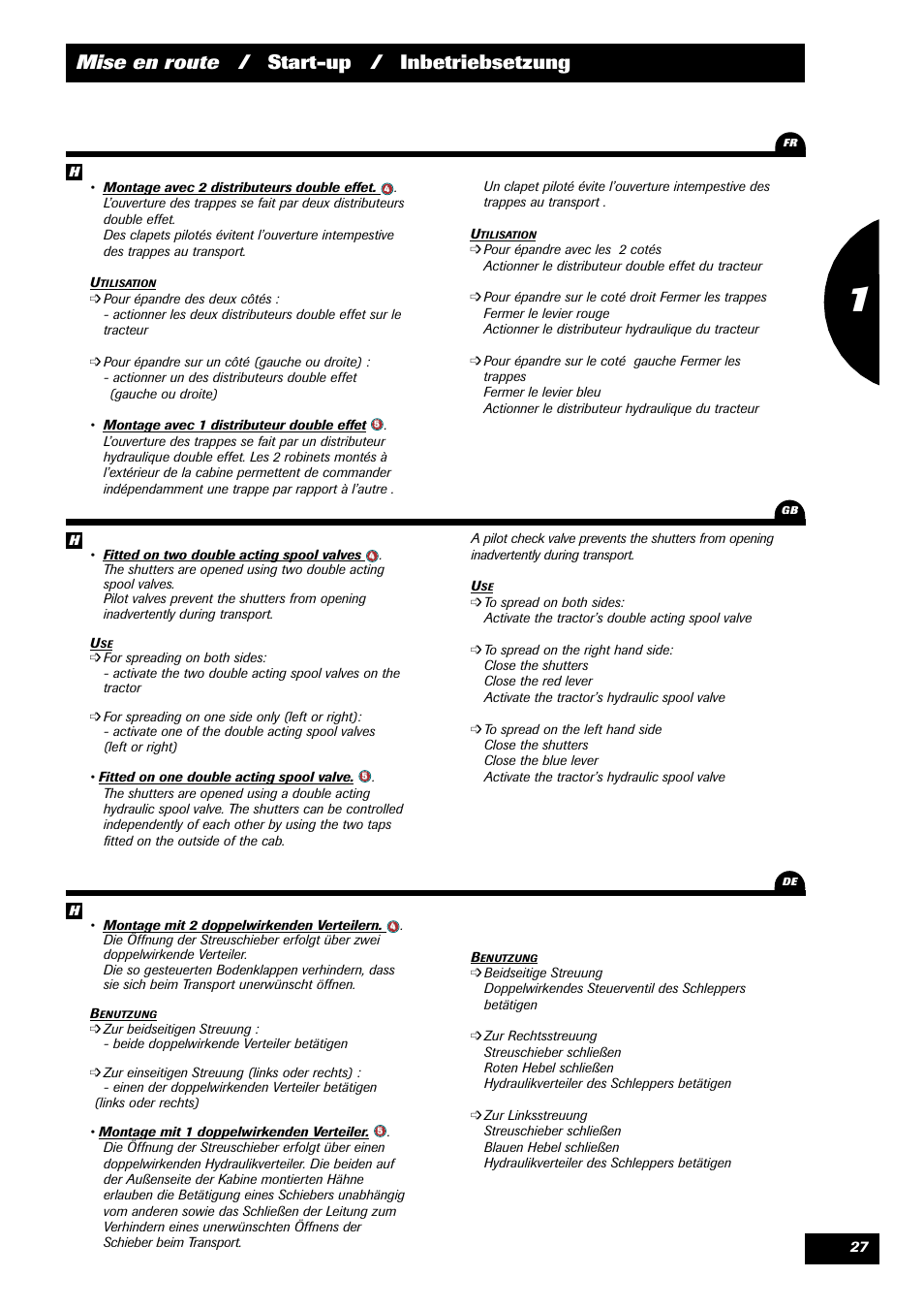 Mise en route / start-up / inbetriebsetzung | Sulky DPX 28 User Manual | Page 29 / 91