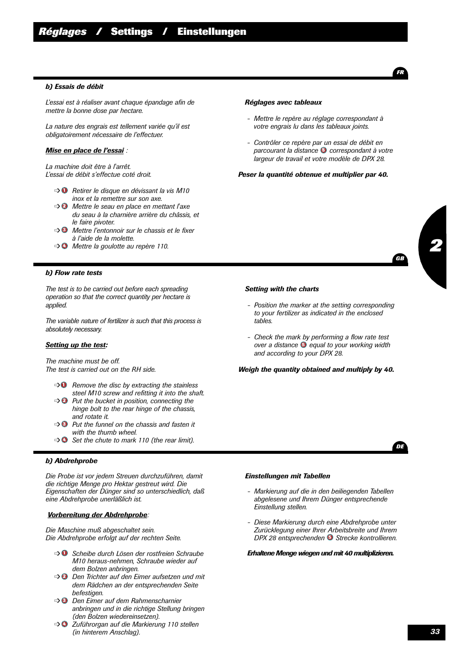 Réglages / settings / einstellungen | Sulky DPX 28 User Manual | Page 35 / 91