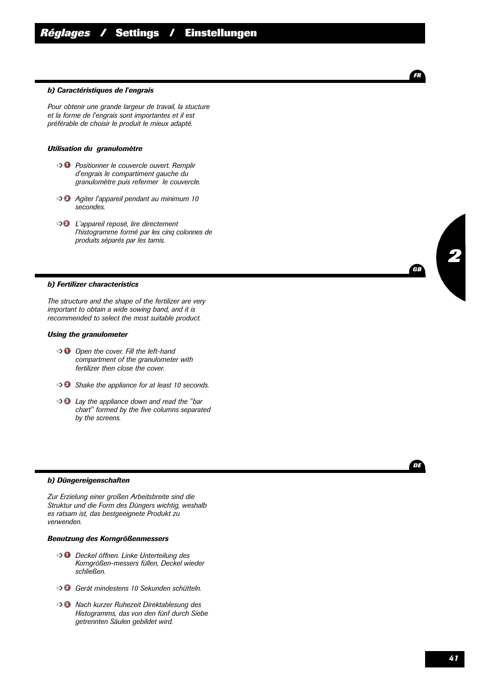 Réglages / settings / einstellungen | Sulky DPX 28 User Manual | Page 43 / 91