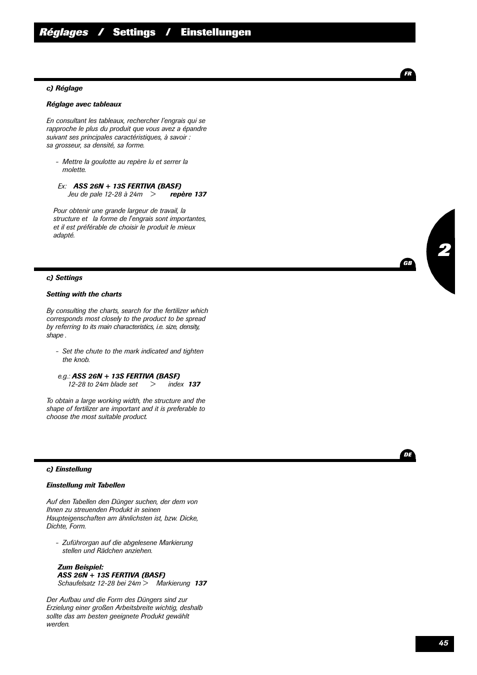 Réglages / settings / einstellungen | Sulky DPX 28 User Manual | Page 47 / 91