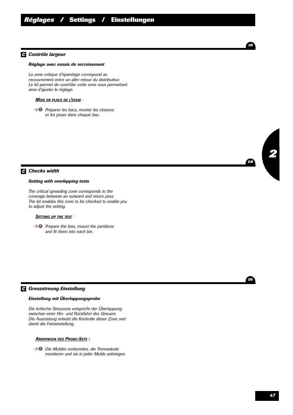 Réglages / settings / einstellungen | Sulky DPX 28 User Manual | Page 49 / 91