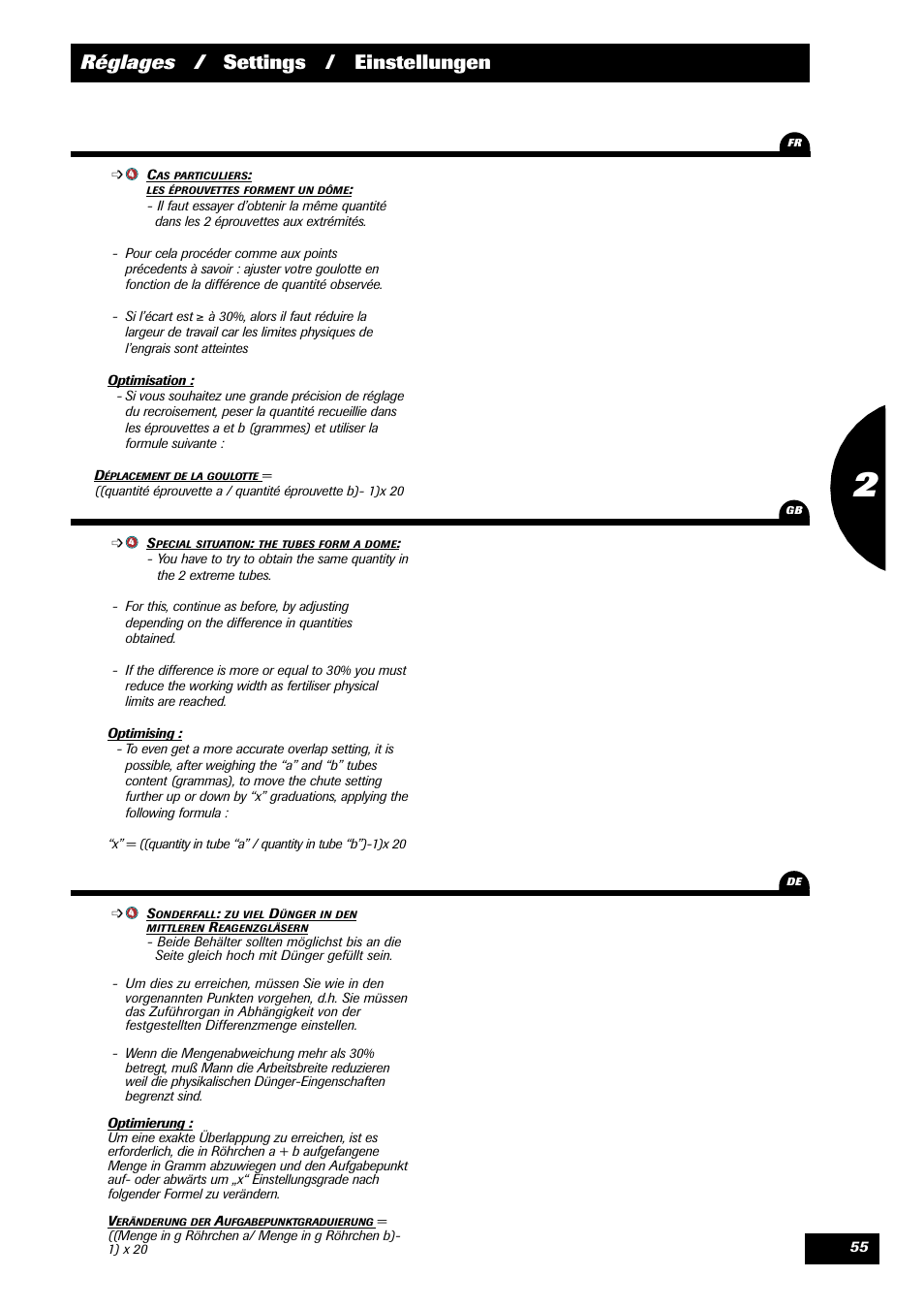 Réglages / settings / einstellungen | Sulky DPX 28 User Manual | Page 57 / 91